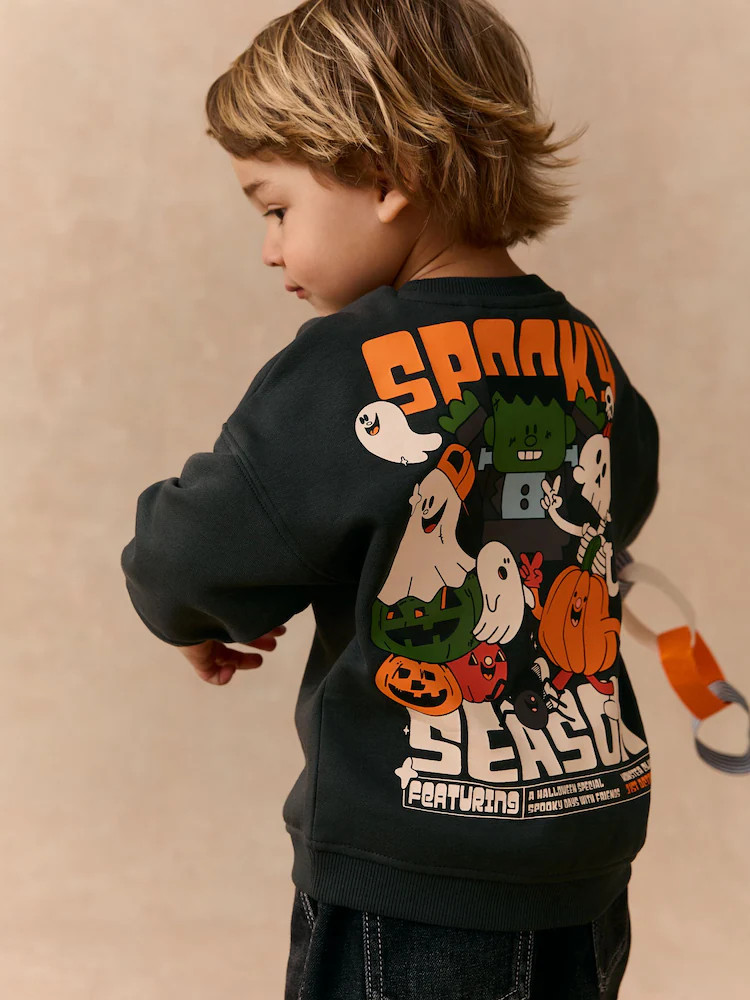 Charcoal Grey Back Printed Crew Neck Sweat Top (3mths-7yrs) | Next US