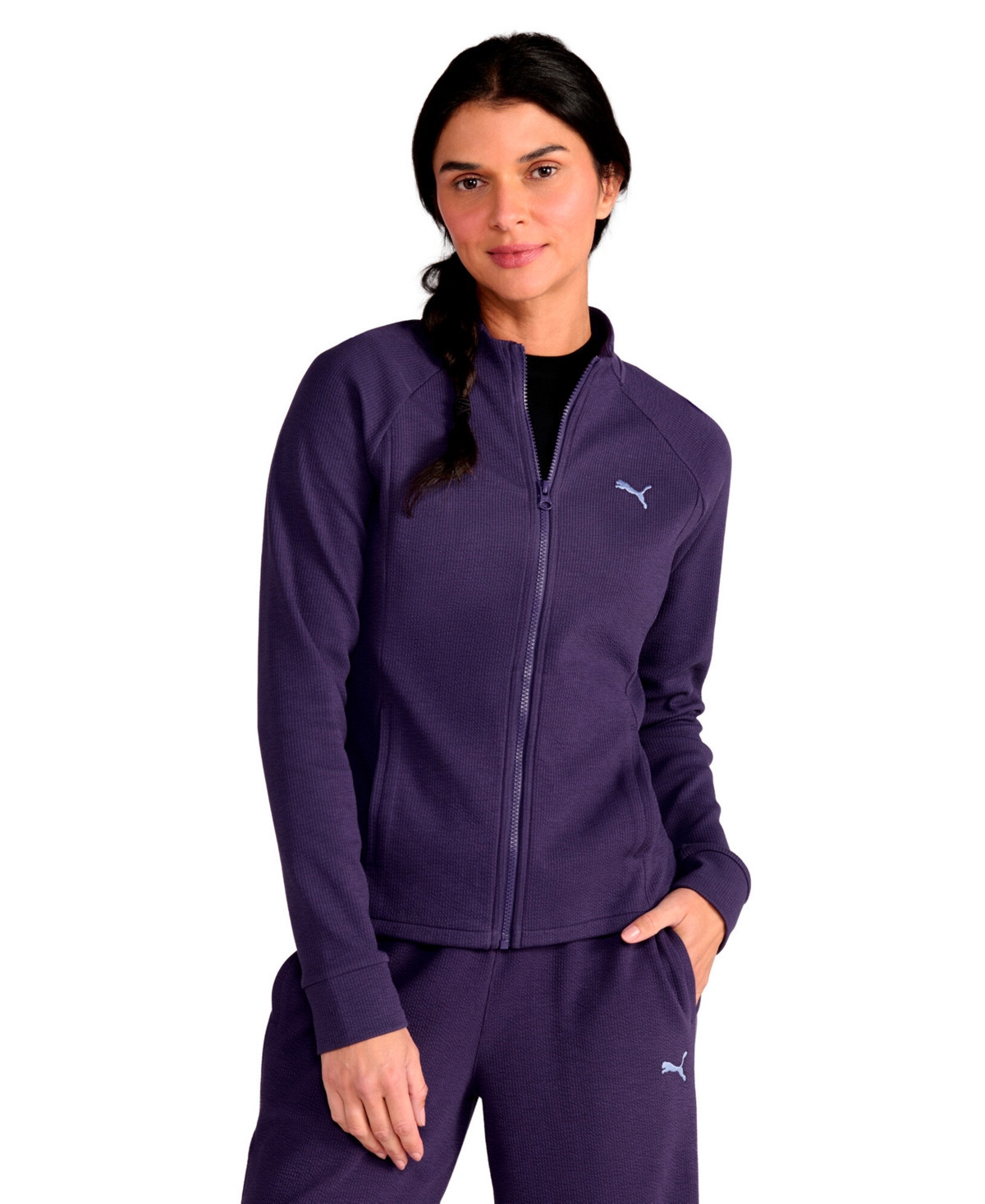 Puma Women's Textured Knit Full-Zip Jacket - Deep Plum | Macy's