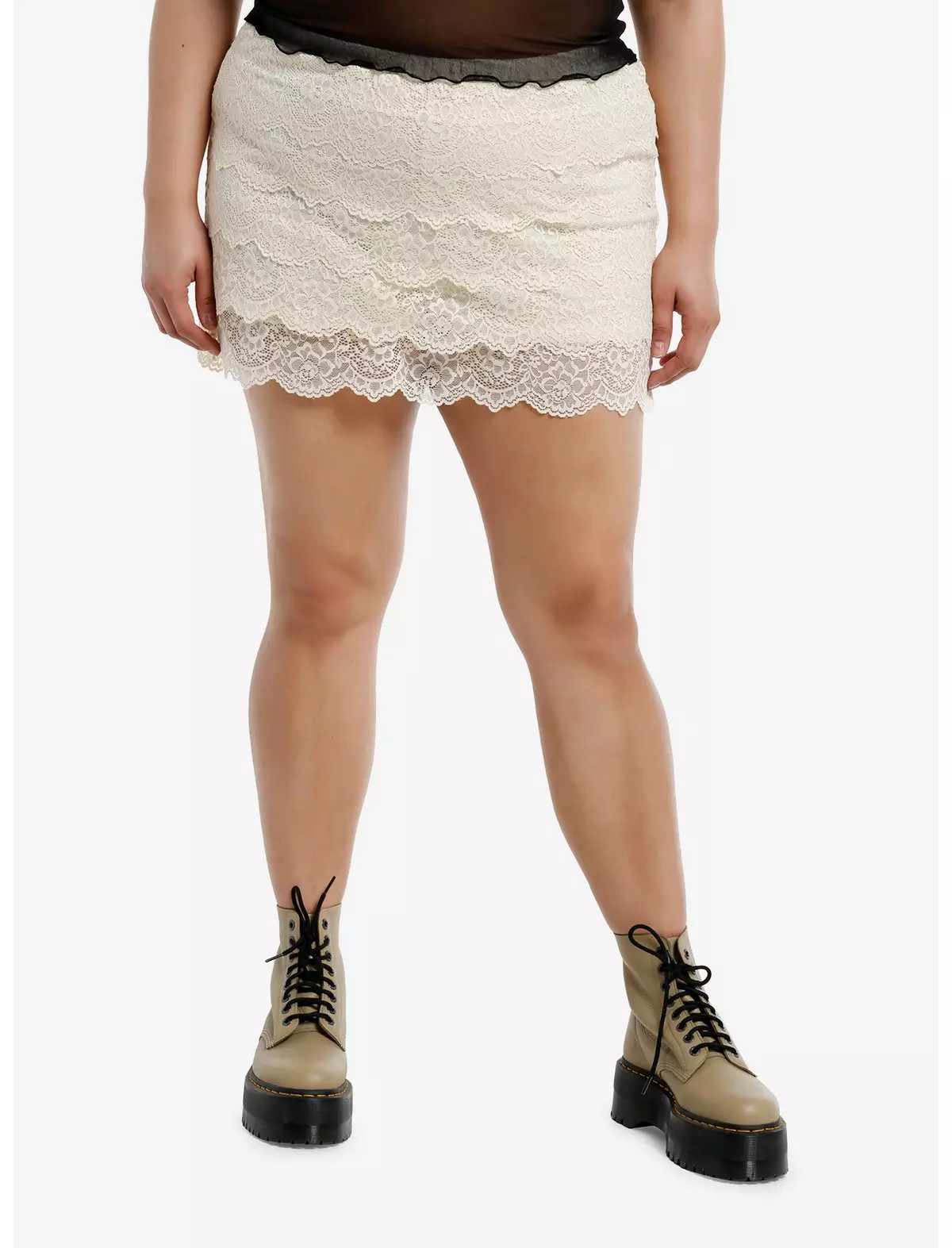 Thorn & Fable Cream Lace Ruffled Skort Plus Size | Hot Topic
