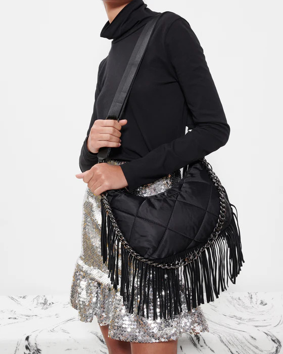 Black Fringe Quilted Small Bowery Shoulder Bag | MZ Wallace