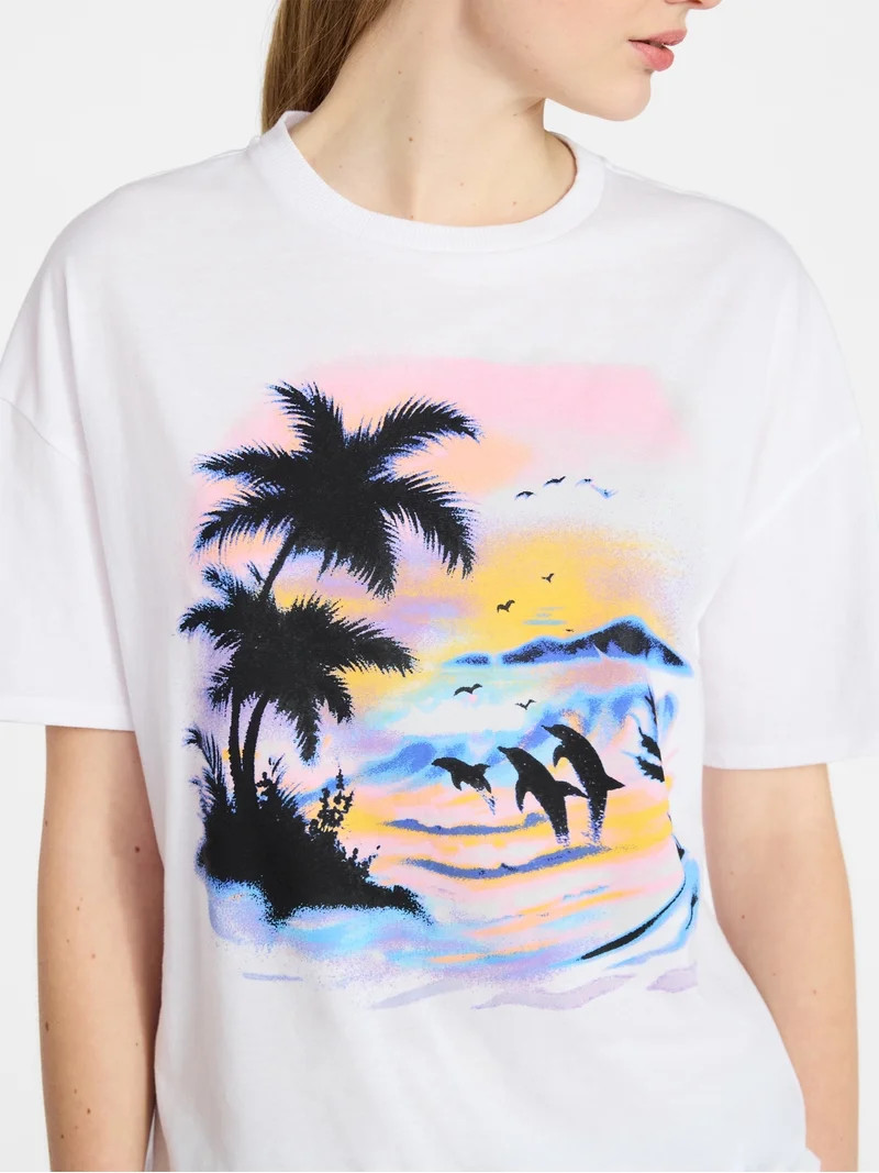 No Boundaries Graphic Oversized Boyfriend Tee, Women's XXS-XXL | Walmart (US)