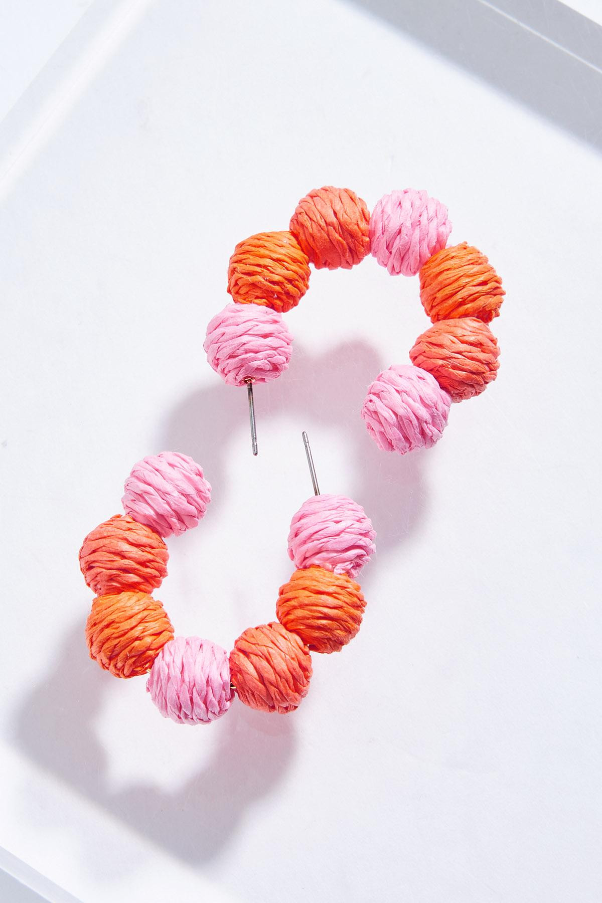 Raffia Ball Hoop Earrings | Cato Fashions