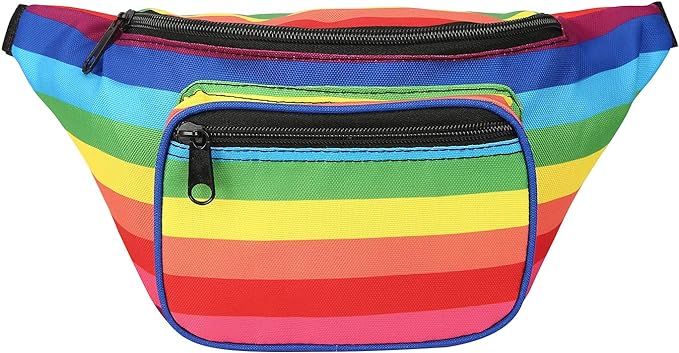 HDE Fanny Pack [80's Style] Waist Pack Outdoor Travel Crossbody Hip Bag (Rainbow) | Amazon (US)