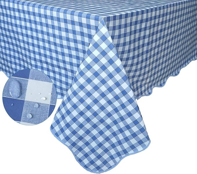 Square Blue Gingham Tablecloth, Table Cover Waterproof Oil-Proof Spill-Proof, Plastic Flannel Bac... | Amazon (US)