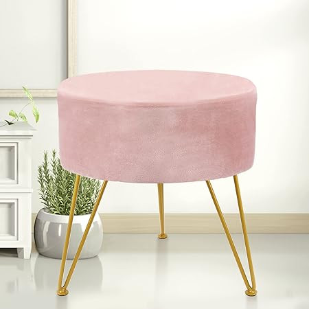 Round Vanity Stool Chair, Velvet Modern Ottoman Foot Stool with Adjustable Metal Legs & Sponge Fi... | Amazon (US)