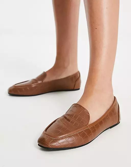 RAID Elina square toe flat shoes in brown croc | ASOS (Global)