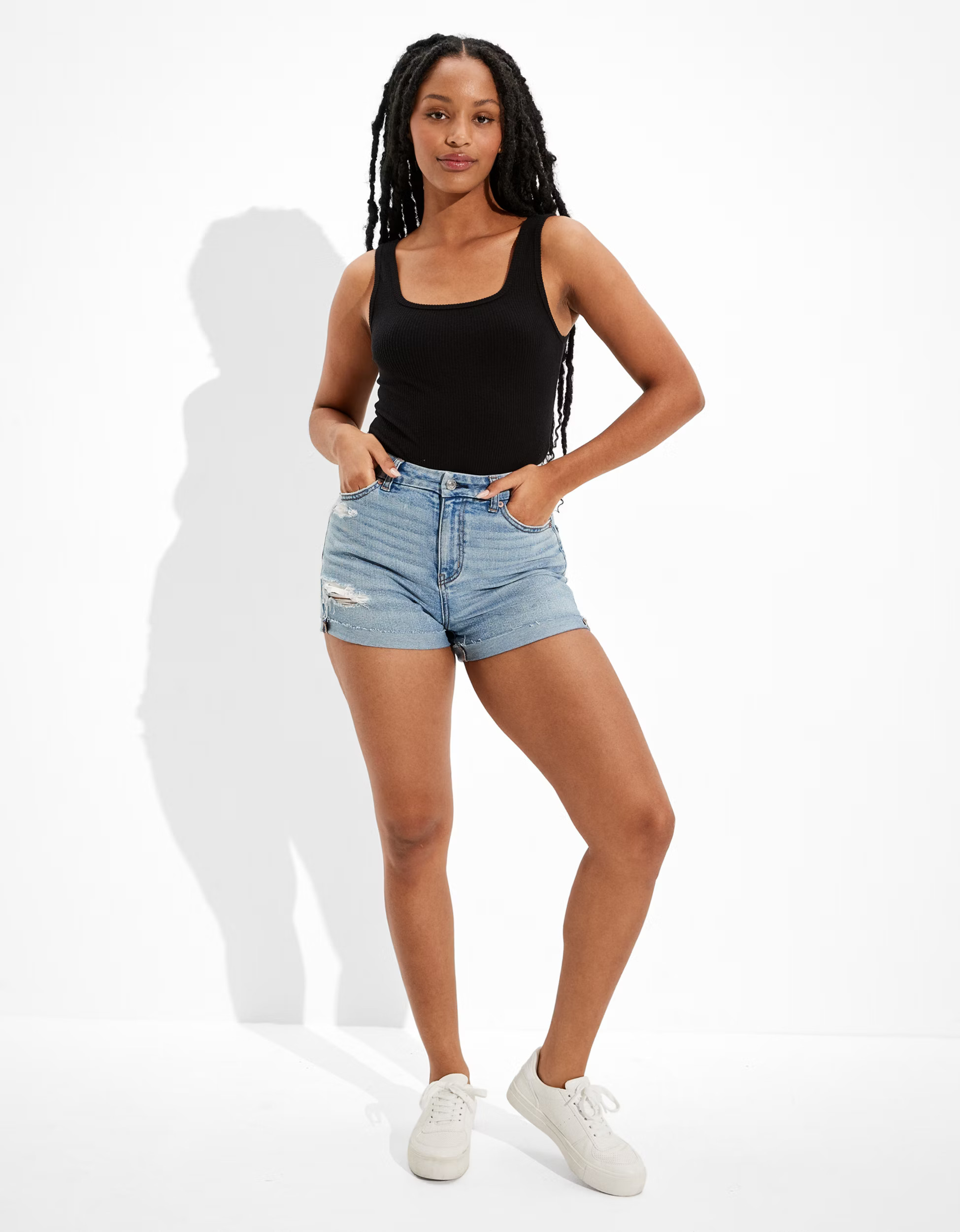 AE Stretch Curvy Denim Mom Shorts | American Eagle Outfitters (US & CA)