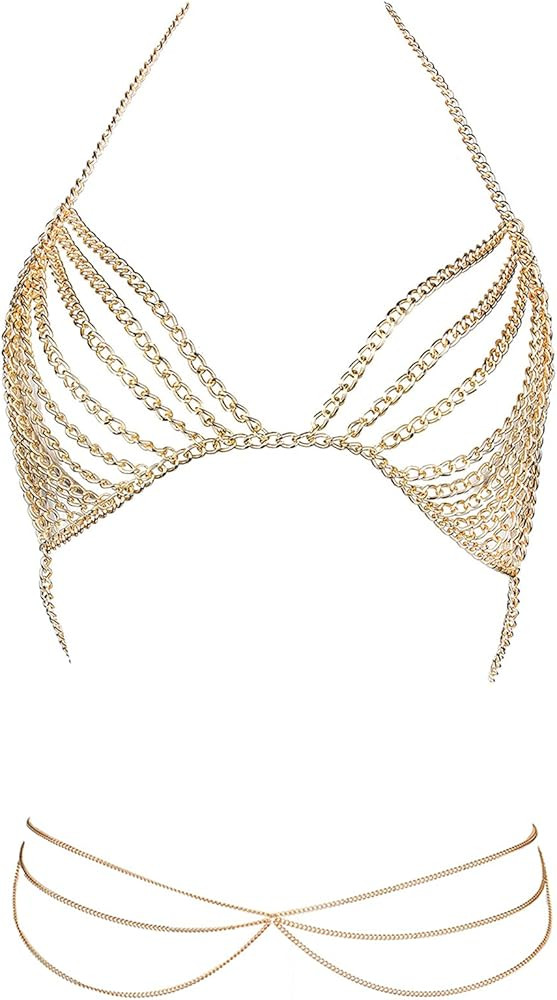 Azazccm Metal Body Chains for Women Set Sexy Boho Layered Bra Chain-Nightclub Party Fashion Body ... | Amazon (US)