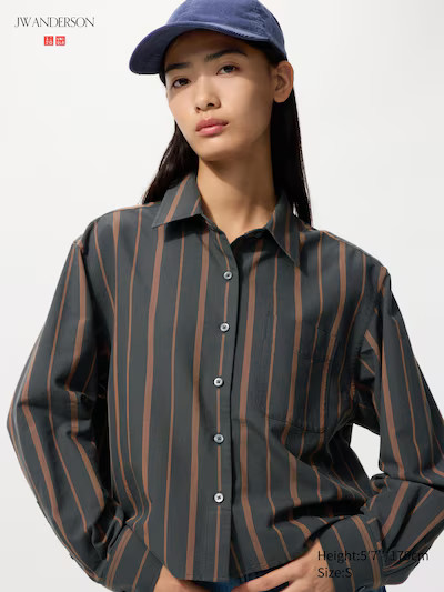 Oxford Boxy Cropped Shirt | Striped | UNIQLO (US)