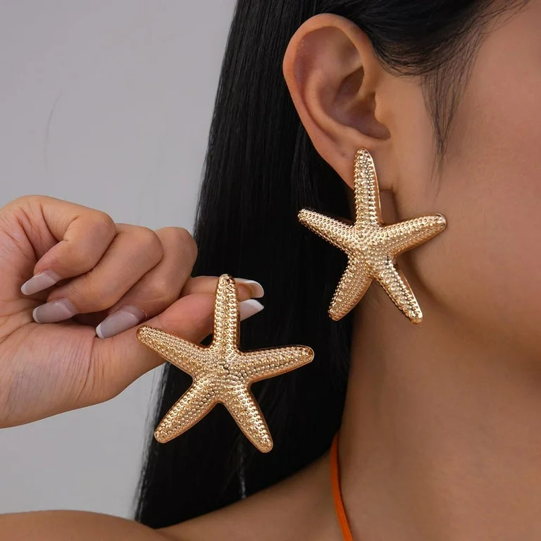 Starfish Earrings for Women, Expansive Gold Boho Statement Earrings Studs Accessories Beach Ocean... | Walmart (US)