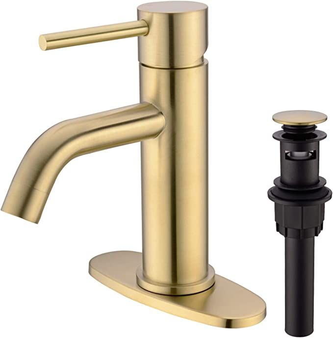 TRUSTMI Brass Single Lever Single Hole Bathroom Basin Sink Faucet with Pop Up Drain Assembly and ... | Amazon (US)
