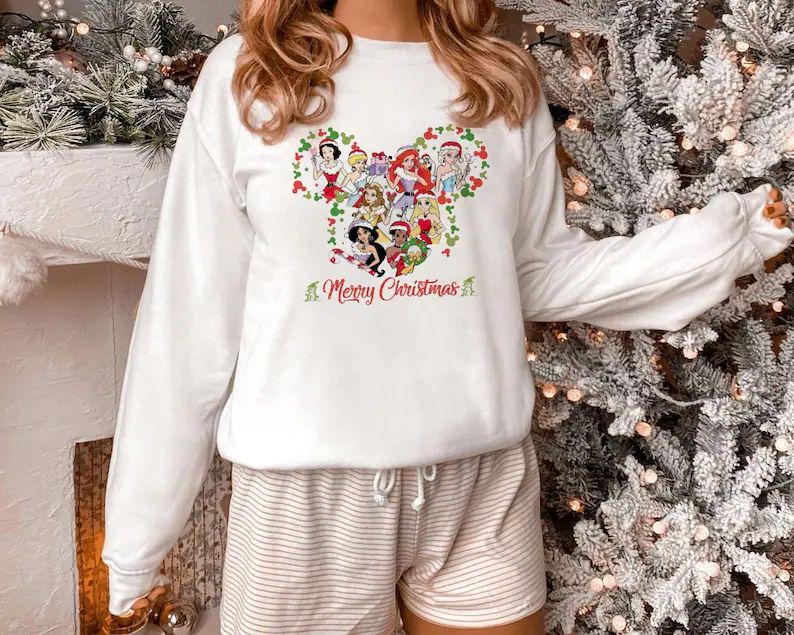 Disney Princess Christmas Shirts, Christmas Princess Matching Shirts, Kid Xmas Sweatshirt, Disney... | Etsy (US)