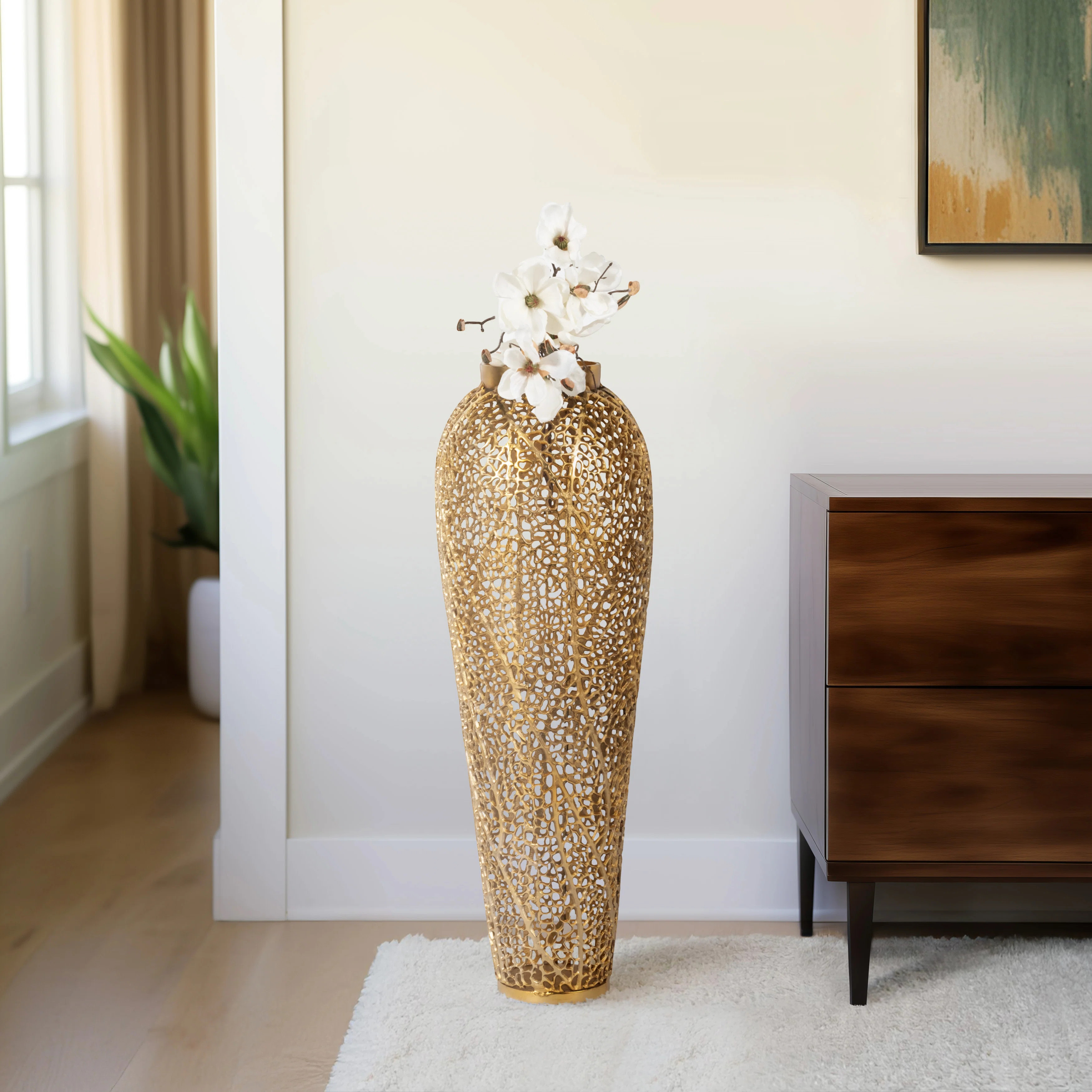 Metal Aluminum Vase with Intricate Cutout Design and Modern Glam Style | Wayfair North America