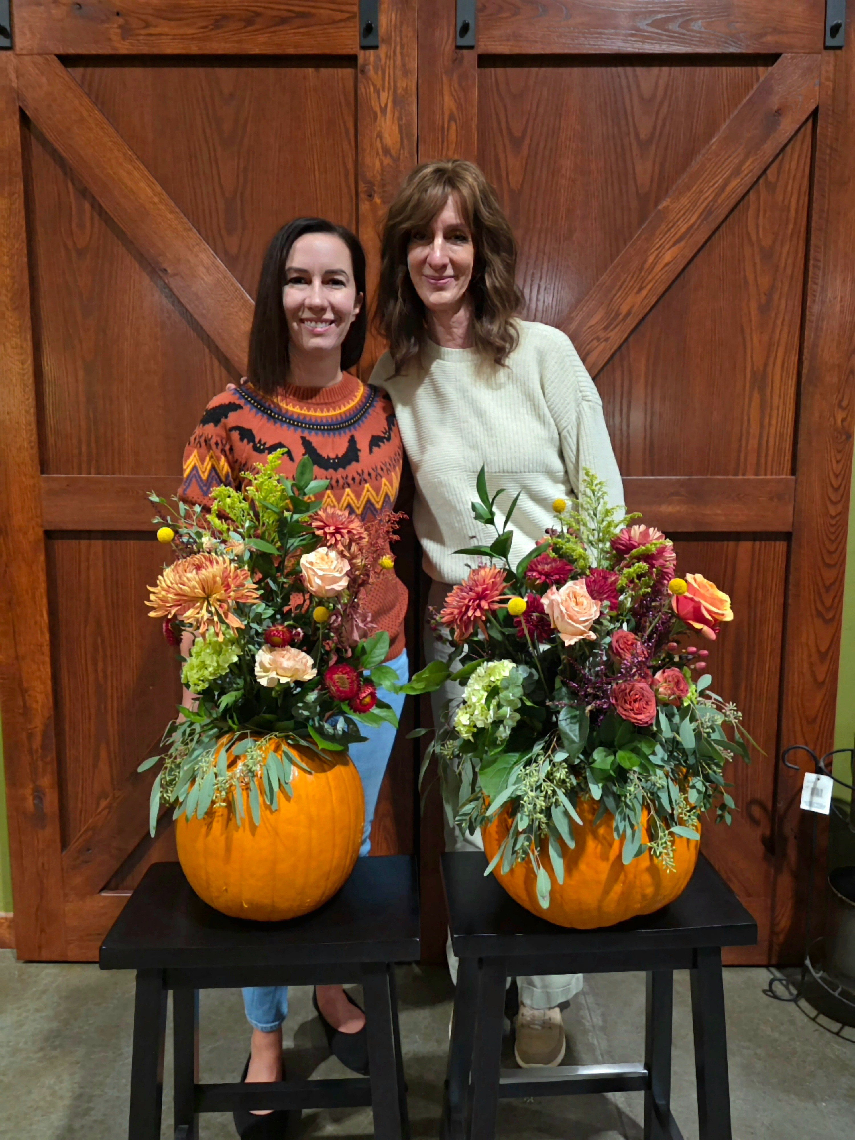 Pumpkin floral arrangement class with my mom 🎃💐 doesn't get much more fall than this lol. My Halloween sweater is also on sale for less than $30 if you want to grab it so you have a fun sweater for next year!! 

#LTKHalloween #LTKSeasonal #LTKFindsUnder50