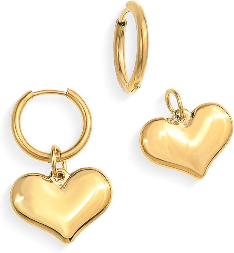 JeanBeau Heart Dangle Drop Small Hoop Earrings for Women, Valentine Cute Statement Love Dangling ... | Amazon (US)