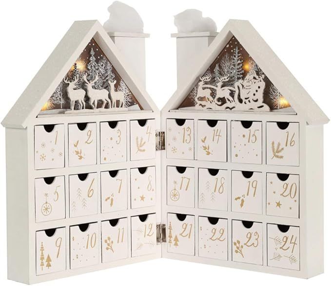 Christmas Wooden Advent Calendar House with 24 Drawers and Led Lights Countdown to Christmas Deco... | Amazon (US)