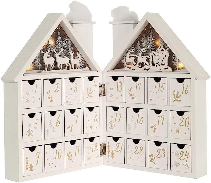 Christmas Wooden Advent Calendar House with 24 Drawers and Led Lights Countdown to Christmas Deco... | Amazon (US)
