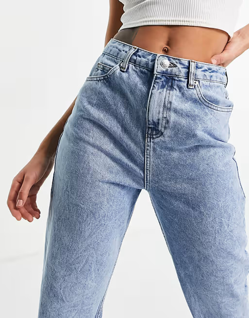 ASOS DESIGN high rise 'original' mom jeans in lightwash with rips | ASOS (Global)