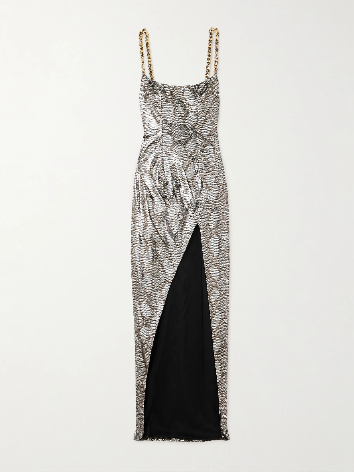 Balmain - Chain-embellished Snake-print Metallic Coated Faux Leather Maxi Dress - Silver - FR42 | NET-A-PORTER APAC