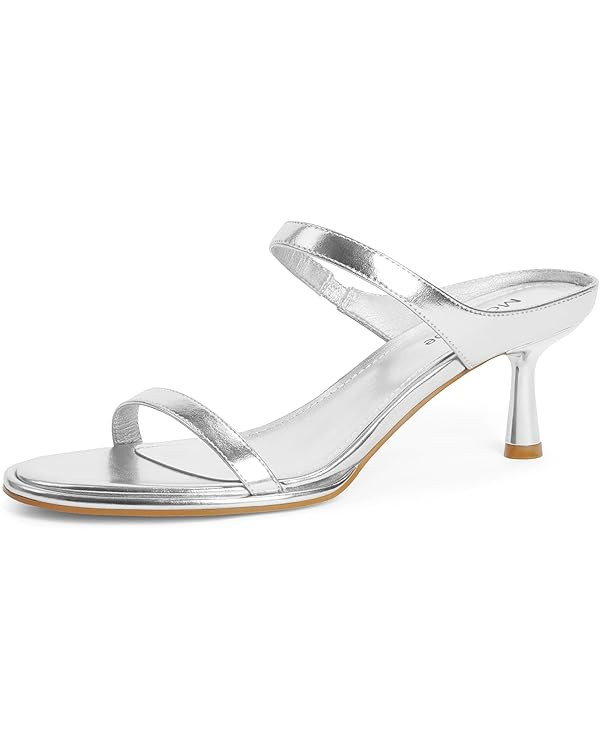 Modatope Two Strap Heeled Sandals for Women Kitten Heel Rounded Toe Heels Women Slip on Open Toe ... | Amazon (US)