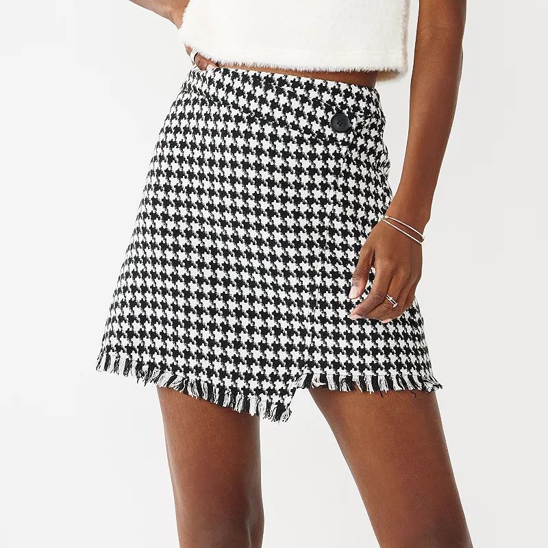 Juniors' SO Asymmetrical Houndstooth Skirt, Women's, Size: Small, Red Overfl | Kohl's