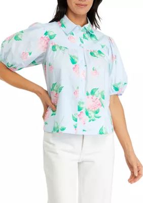 Crown & Ivy™ Women's Puff Sleeve Swing Button Front Top | Belk