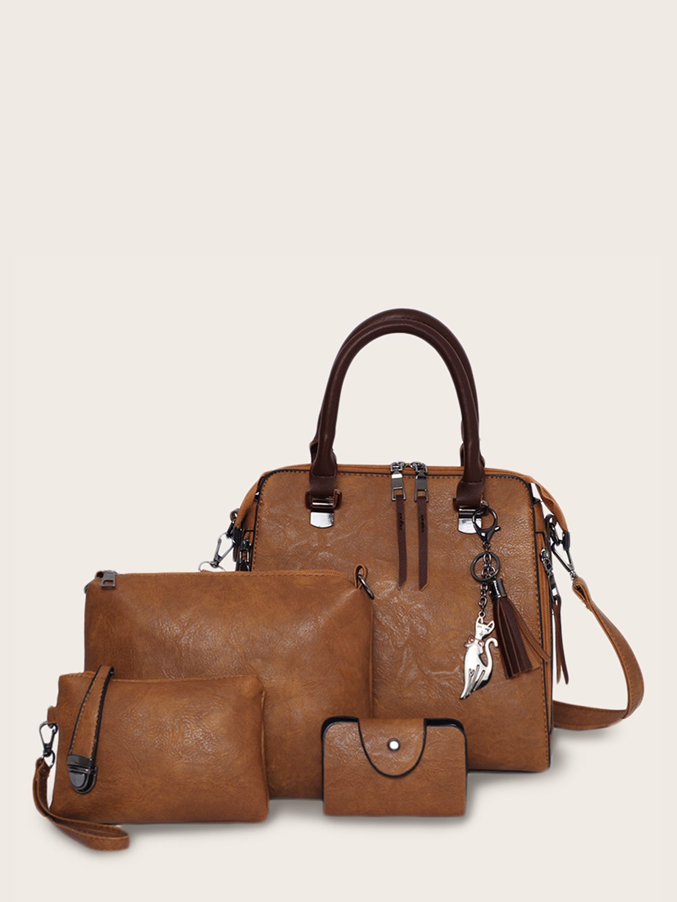 Tassel Decor Satchel Bag With Purse 4pcs | SHEIN