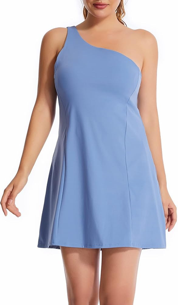 KuaCua Womens Tennis Dress,One Shoulder Workout Athletic Golf Dresses with Shorts and Bra Active ... | Amazon (US)