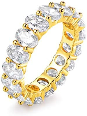 Barzel 18k White Gold/Rose Gold & Gold Plated Eternity Oval Cut Cubic Zirconia Eternity Ring Band | Amazon (US)