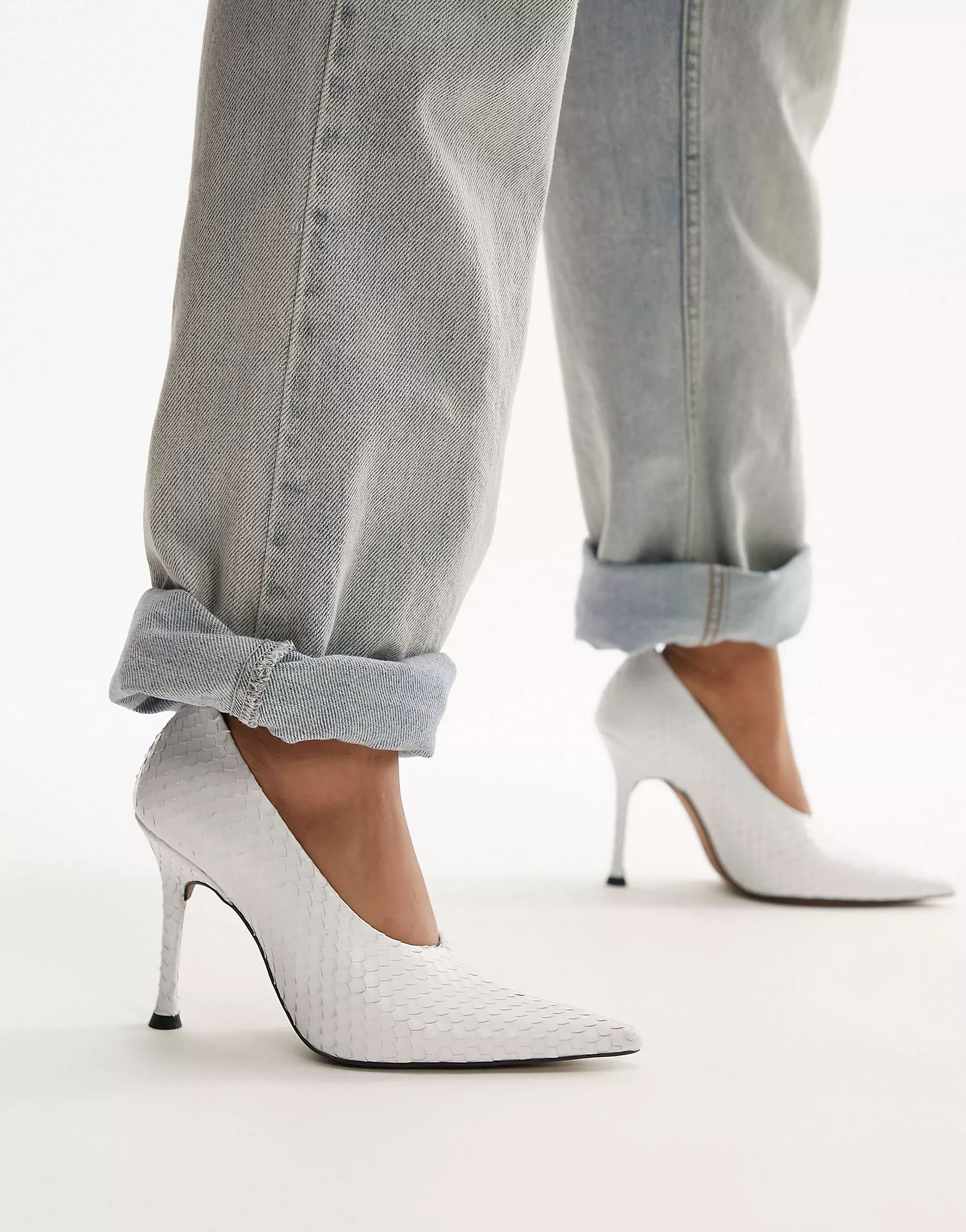 Topshop Cherry premium leather high vamp heeled pumps in white | ASOS (Global)