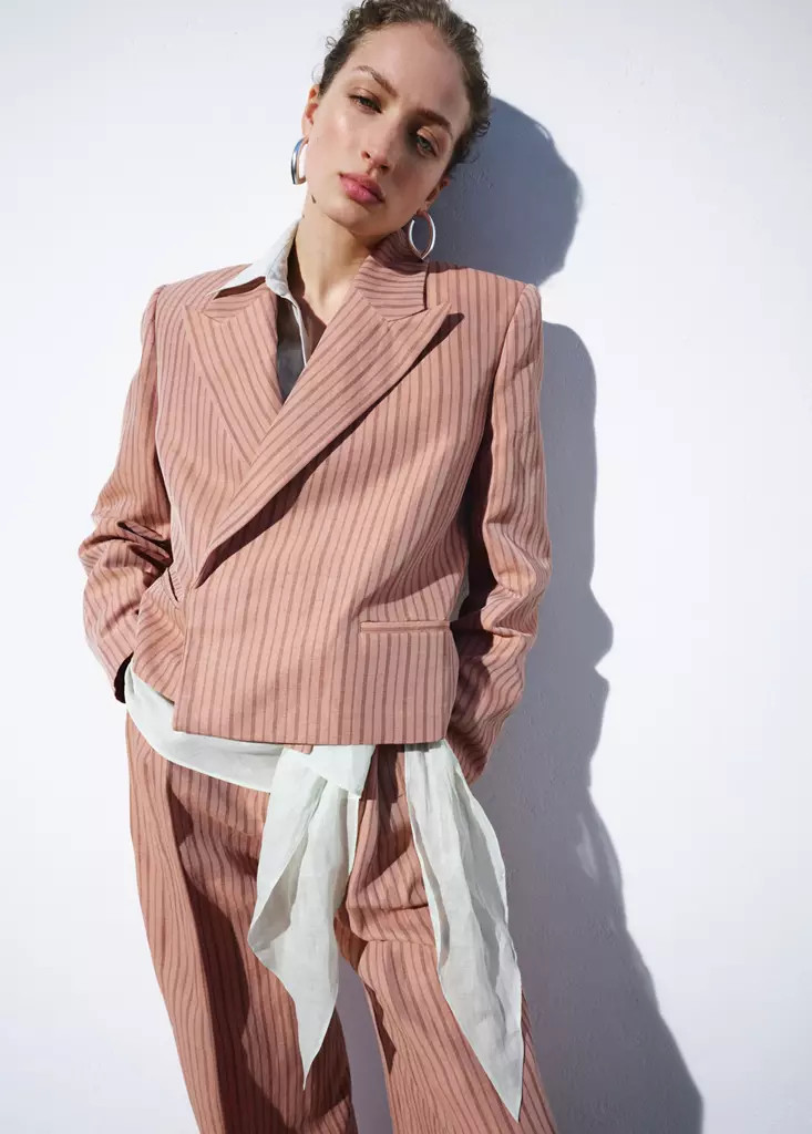 Cropped striped linen blazer | Mango (US/MX/AU)