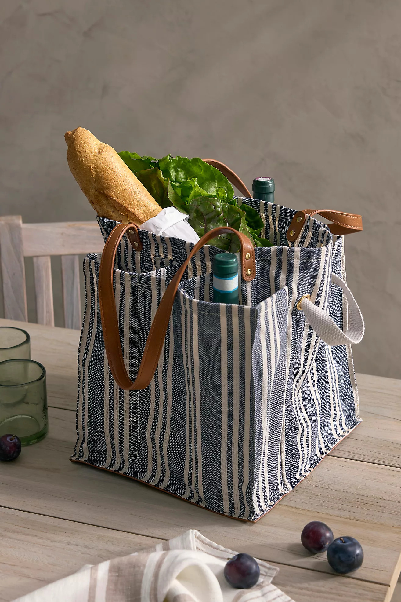 Striped Canvas Grocery Tote | Anthropologie (US)