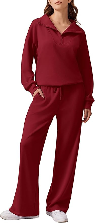 PINSPARK 2 Piece Sets for Women 2025 Fall Outfits Sweatsuit Loose Fit Sweatshirt Wide Leg Sweatpa... | Amazon (US)