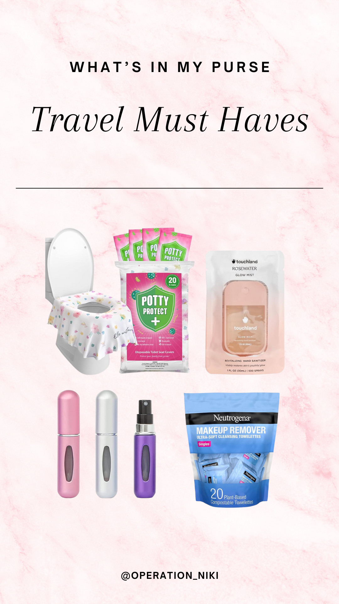 What’s in my purse for travel must-haves? ✨ A mini perfume, travel-size sanitizer and makeup remover. Follow for more @OPERATION_NIKI on IG, TikTok, & Facebook sahm, amazon finds, home essentials, beauty closet, mom bag, organized home, mom purse, cleaning must haves, cleaning tips, organization, travel bag, bedroom clean, cleaning, organization, cleaning tools, house clean, odors, house spray, winter beauty, self care, vacation, mom bag, whats in my purse, travel, resort 

 #LTKBeauty #LTKTravel #LTKFamily