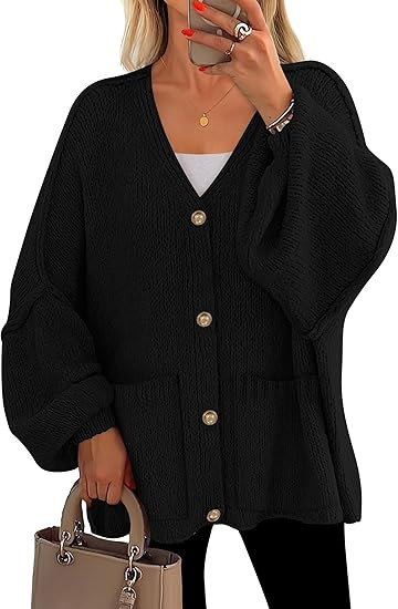 PRETTYGARDEN Fall Chunky Cardigan Sweaters for Women 2026 Button Long Lantern Sleeve Knit Oversiz... | Amazon (US)