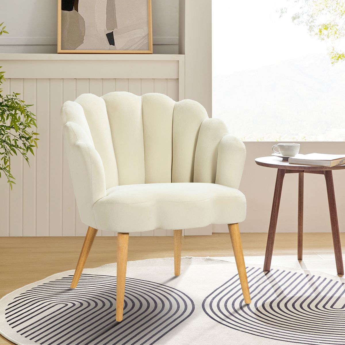Maël Velvet Accent Arm Chair Wooden Padded  | Karat Home - Ivory | Target