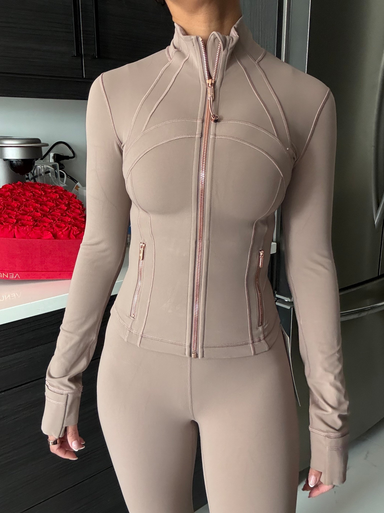 define jacket nulu & groove pant in ashen rose! 🌹 

rose gold zipper, yoga, pilates, lounge, athleisure, petite. 

#LTKPetite #LTKActive #LTKgrwm