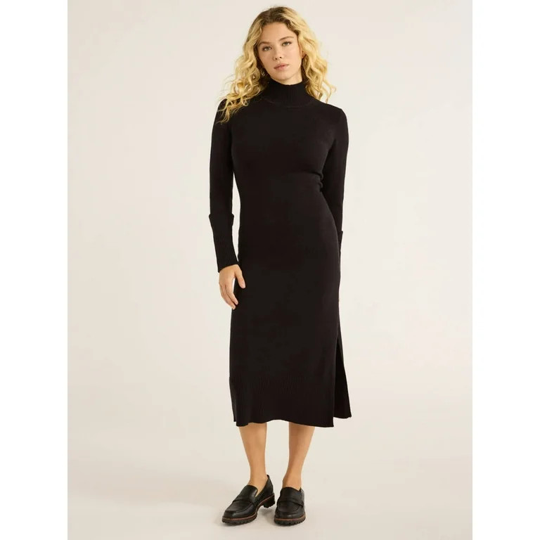Free Assembly Women’s Cozy Yarn Turtleneck Midi Sweater Dress, Sizes XS-XXXL | Walmart (US)
