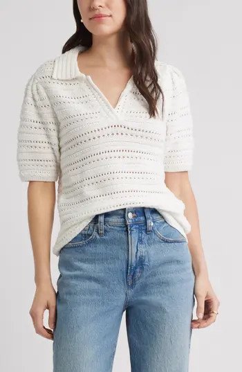 Caslon® Mixed Stitch Polo Sweater in White at Nordstrom Rack, Size Xx-Small | Nordstrom Rack