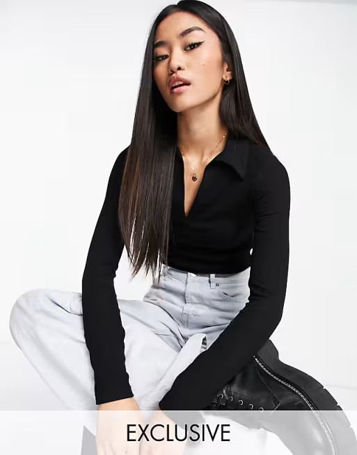 Stradivarius long sleeve polo in black | ASOS (Global)
