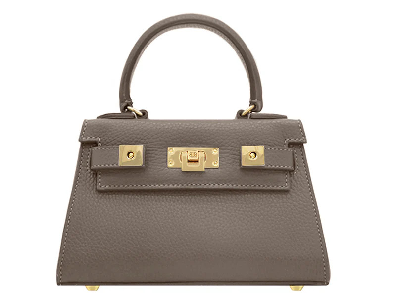 Maya Mignon Caribou Soft Grainy Print Calf Leather Handbag - Taupe | Lalage Beaumont