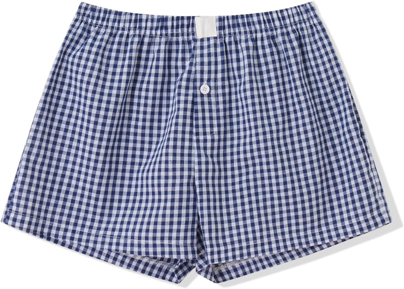 Women Plaid Lounge Boxer Shorts Cute Summer Y2K Pajama Bottoms Sleep Gingham Shorts | Amazon (US)