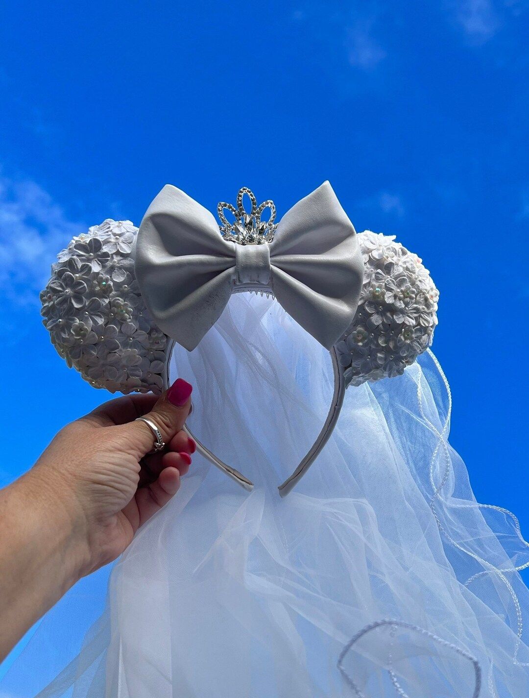 Disney Mickey Wedding Ears White Sparkle Ears with Veil White Bridal Ears Proposal Ears Engagemen... | Etsy (US)