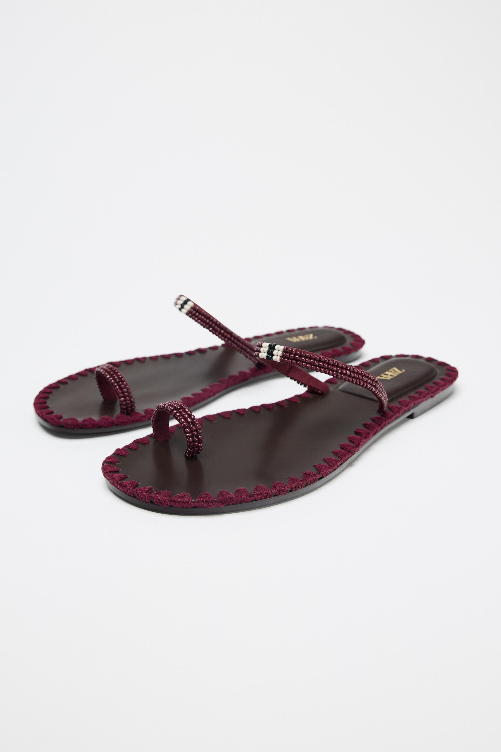 BEADED TOPSTITCH SANDALS | Zara UK