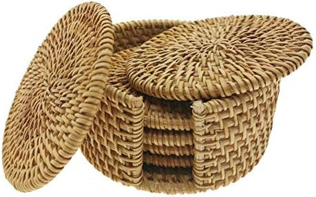 Rattan Coasters, Coasters Exotic Handmade Teacup Coasters Round Vitenam Rattan Coasters with Hold... | Amazon (US)