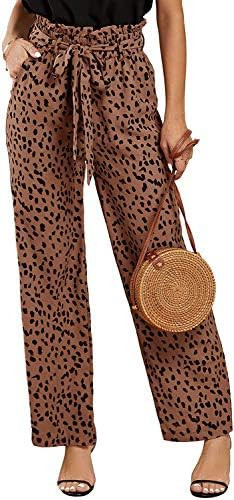 SySea Womens High Waisted Leopard Print Palazzo Pants Belted Wide Leg Long Trousers with Pockets | Amazon (US)