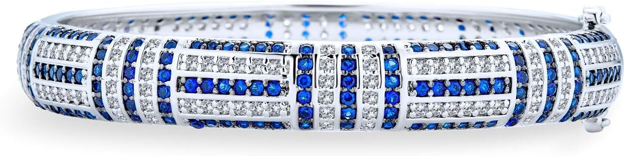 Geometric Art Deco Style Black Simulated Green Blue Simulated Sapphire Cubic Zirconia CZ Dome Sta... | Amazon (US)