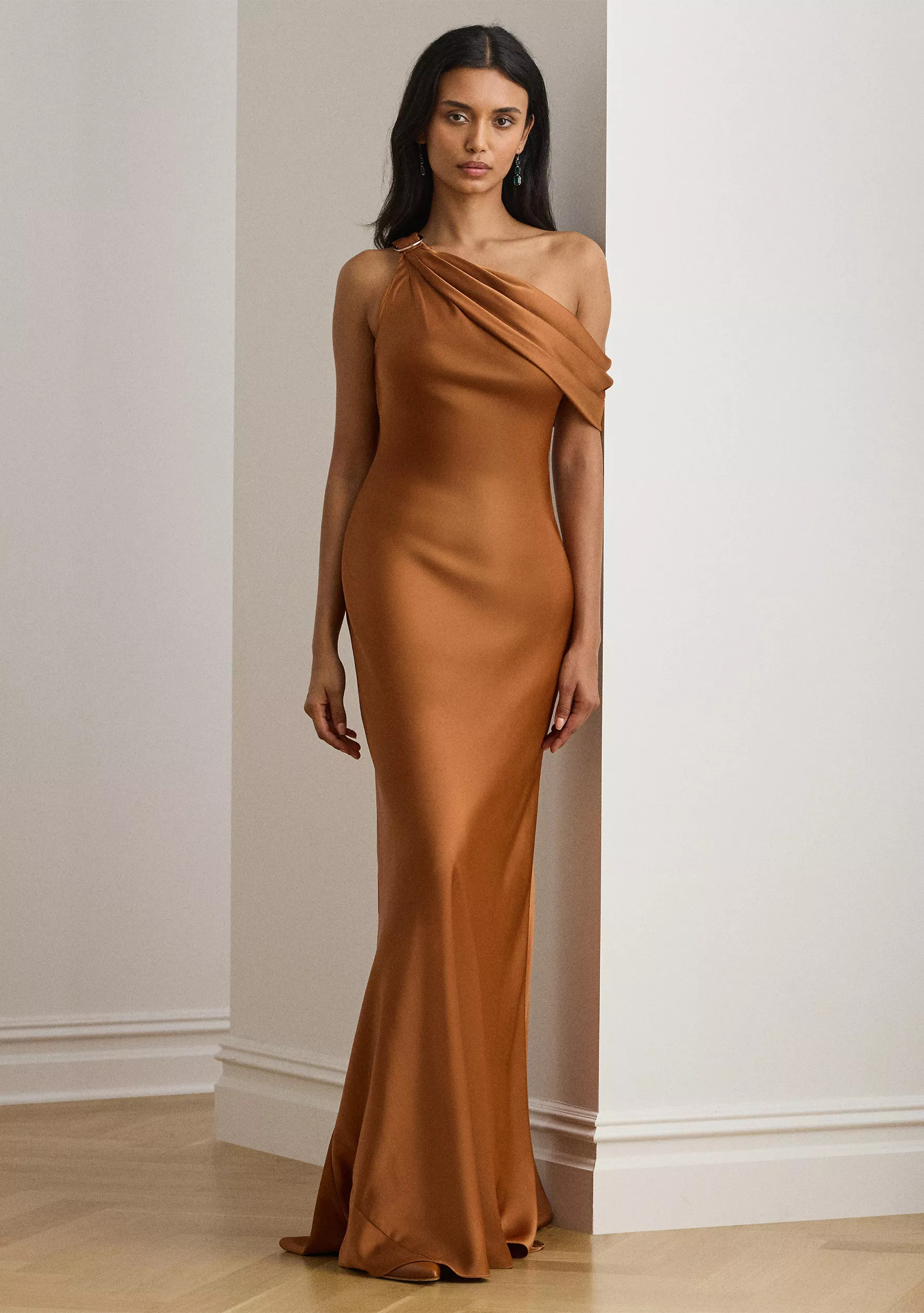 Buckle-Trim Satin Off-the-Shoulder Gown | Belk