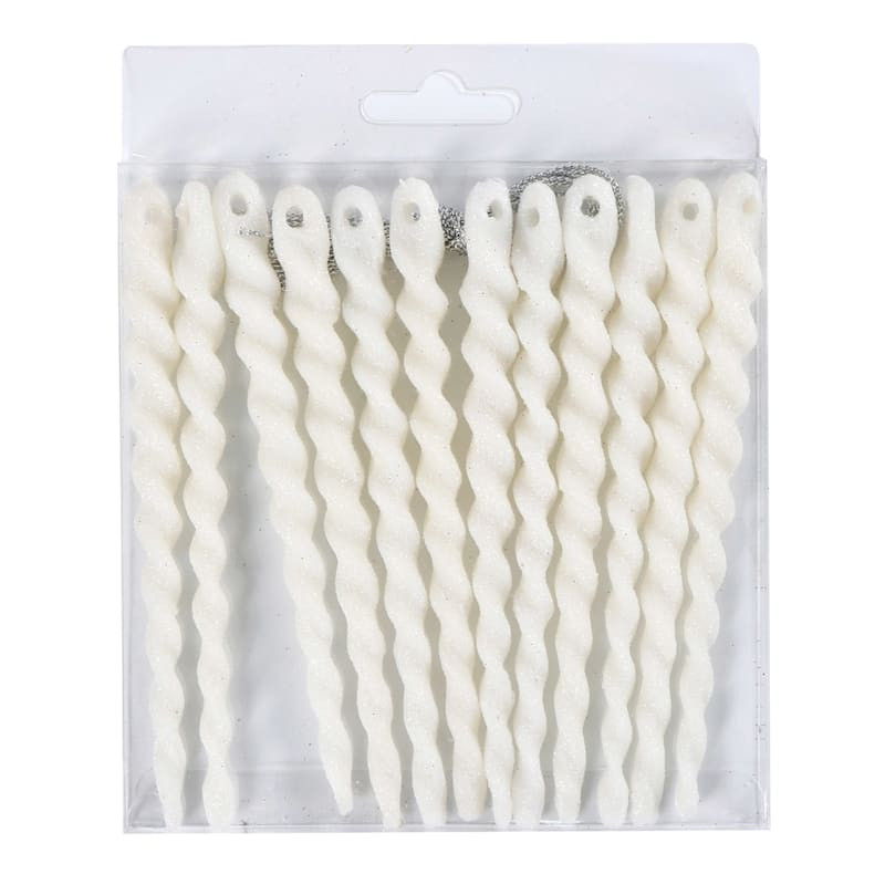 12-Count White Glittered Spiral Ornaments, 5" | At Home