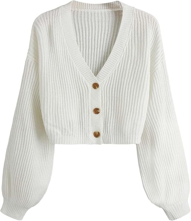 COZYEASE Women's Long Sleeve Button Down Crop Cardigan Sweater Ribbed Knit V Neck Sweater Knit Bo... | Amazon (US)